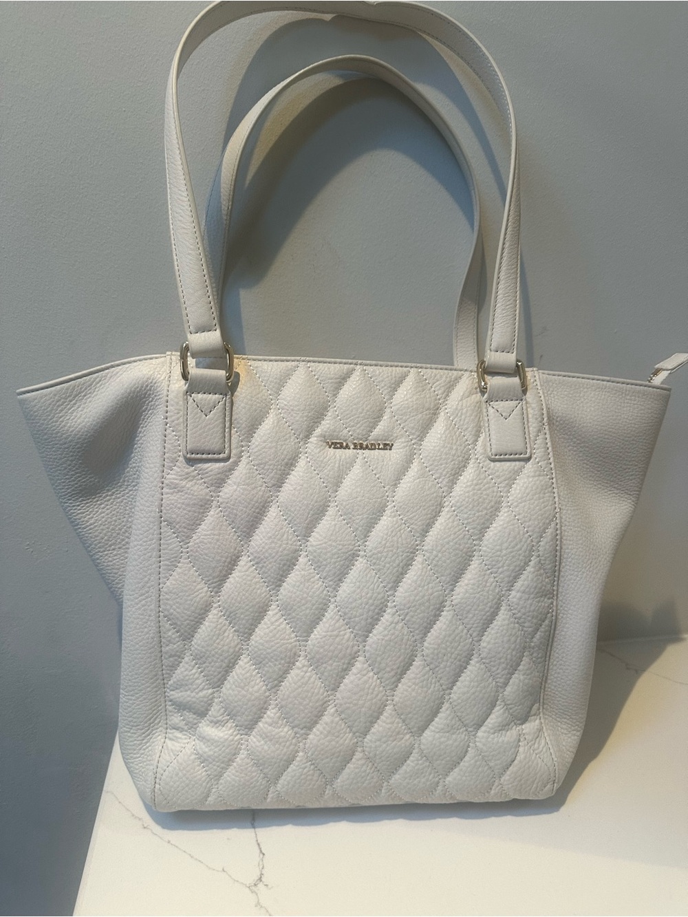 Vera Bradley White Quilted Tote Bag - good use condition some wear on corners